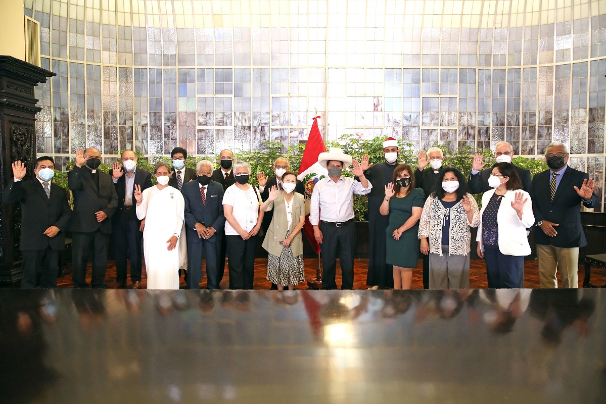 Presidente Pedro Castillo, participó en el saludo por año nuevo de los líderes religioso del país, en Palacio de Gobierno.