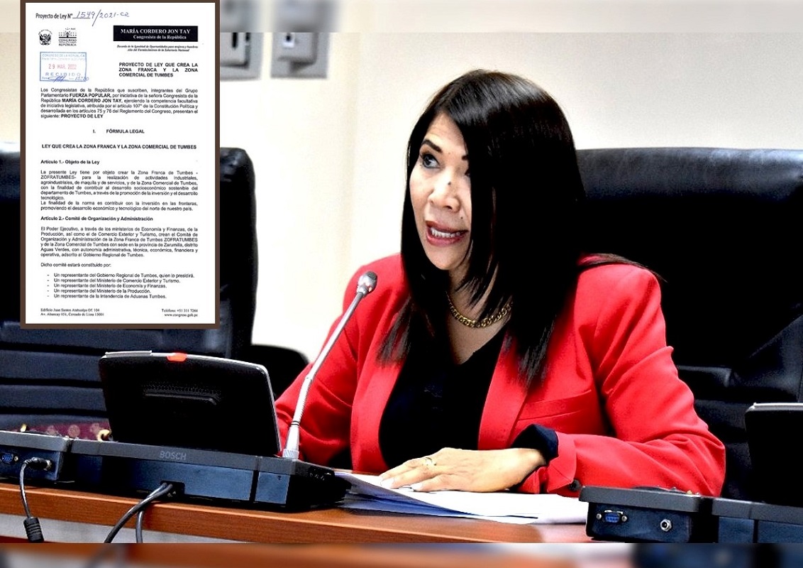 Legisladora María Cordero Jon Tay sustenta Proyecto de Ley 1549, que crea la zona franca y la zona comercial de Tumbes.