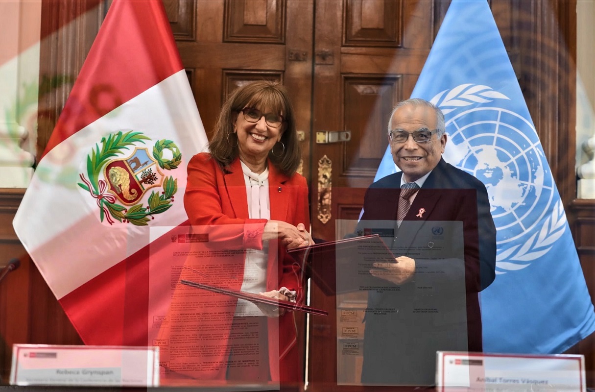 Presidente del Consejo de Ministros, Aníbal Torres y Rebeca Grynspan UNCTAD-ONU suscriben carta de intención en el marco de la Agenda 2030.