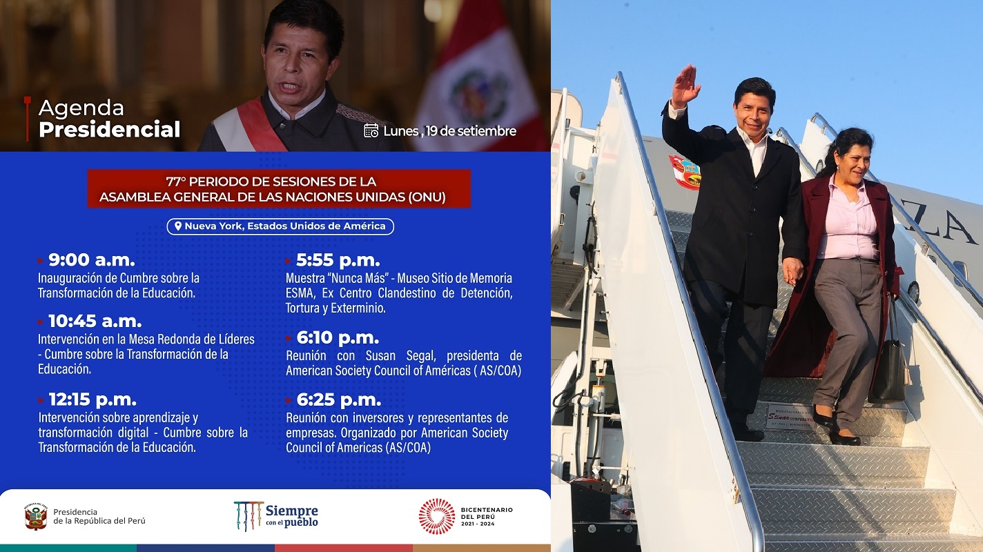Agenda oficial que realiza hoy el presidente de la República Pedro Castillo Terrones, en la ONU, Nueva York, Estados Unidos.