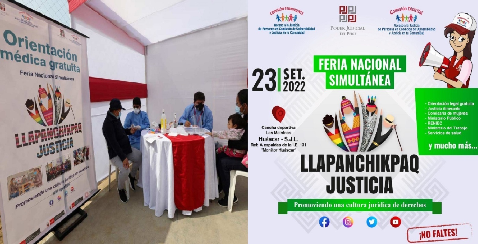 En simultáneo con las 35 cortes del país este viernes 23 de setiembre se realiza la VI Feria Nacional Simultánea Llapanchikpaq Justicia 2022.