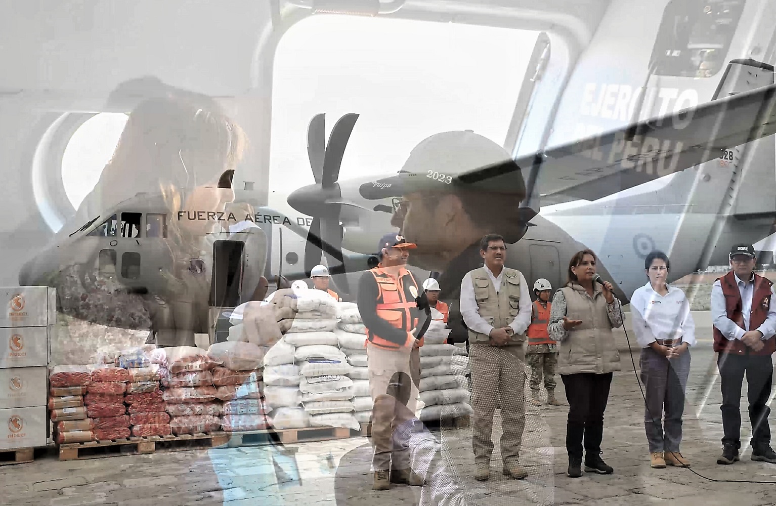 Mandataria Dina Boluarte, entregó ayuda humanitaria y sobrevoló zonas afectadas, junto a ministros de Estado y autoridades locales.